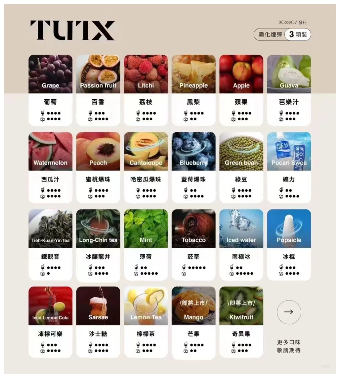 TUTX煙彈口味圖
